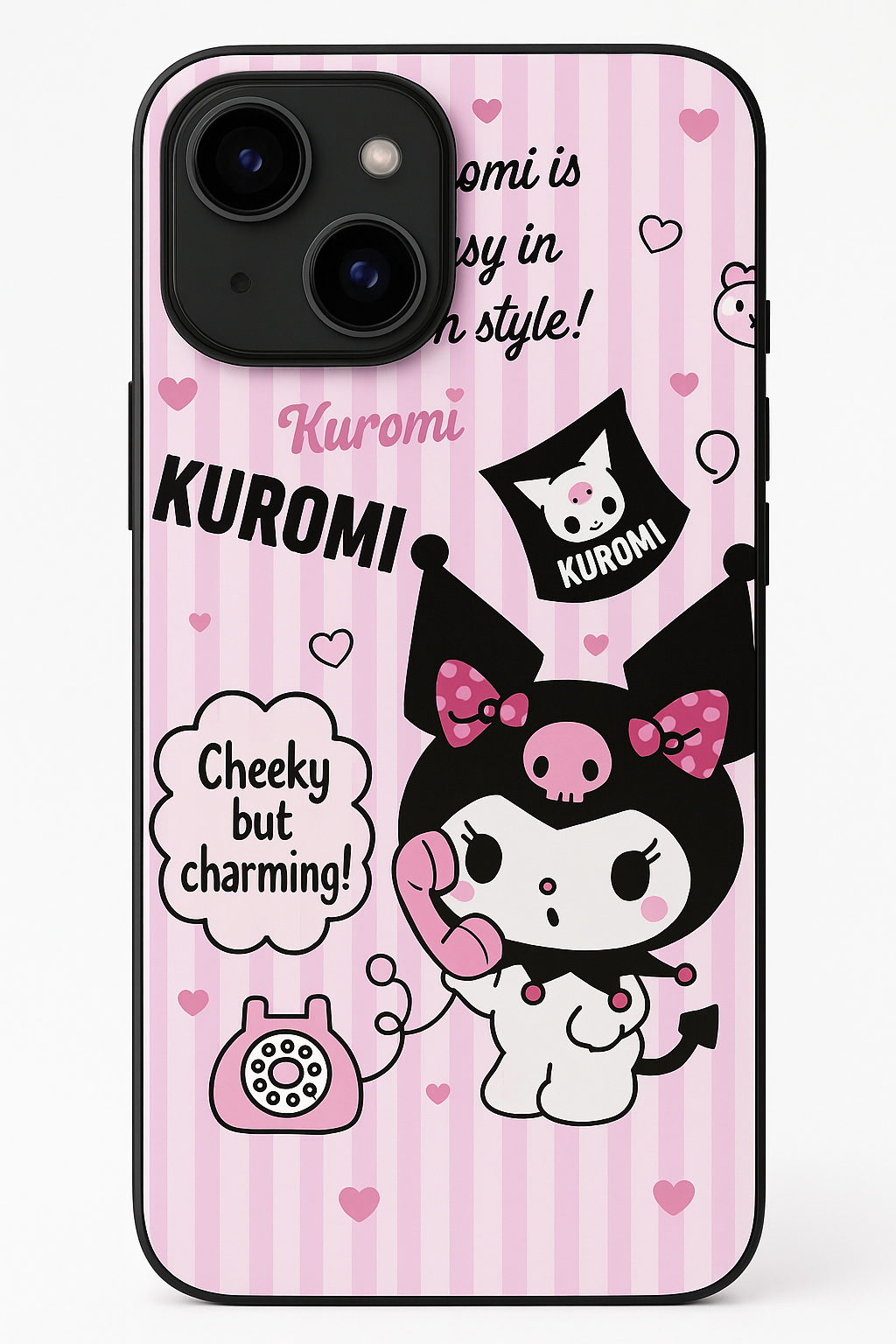 Kuromi Cat Premium Glass Back Cover For iPhone 11,12,13,14,15,16 Models
