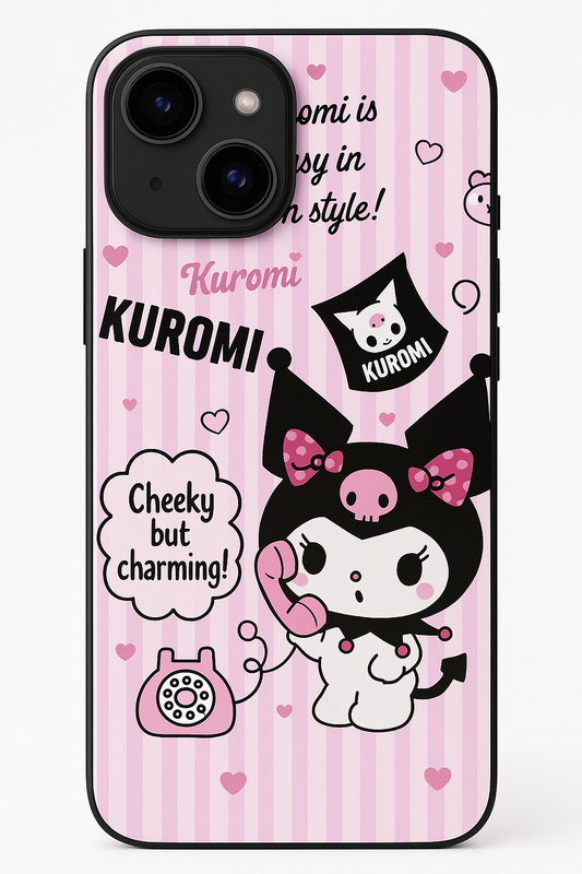 Kuromi Cat Premium Glass Back Cover For iPhone 11,12,13,14,15,16 Models