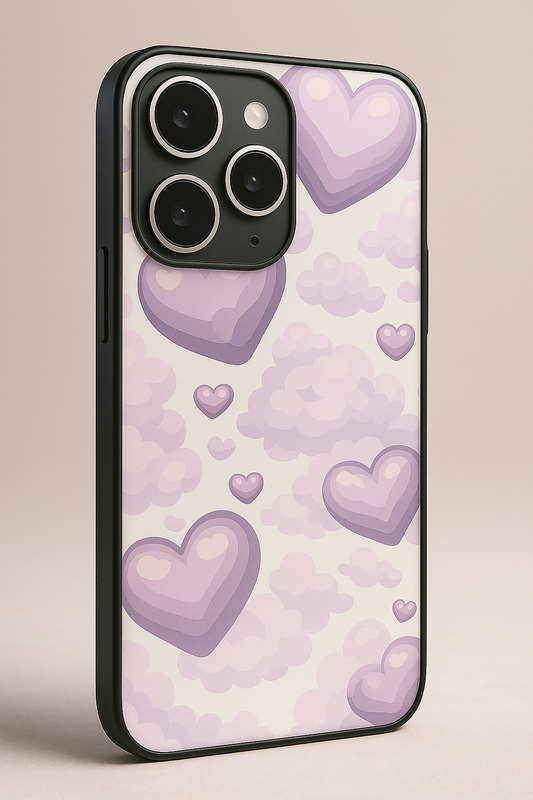 Purple Hearts Premium Glass Back Cover For iPhone 11,12,13,14,15,16,17 Models