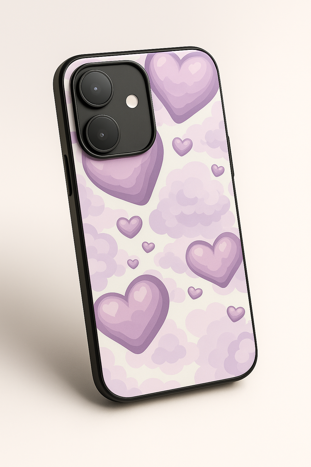 Purple Hearts Premium Glass Back Cover For iPhone 11,12,13,14,15,16 Models