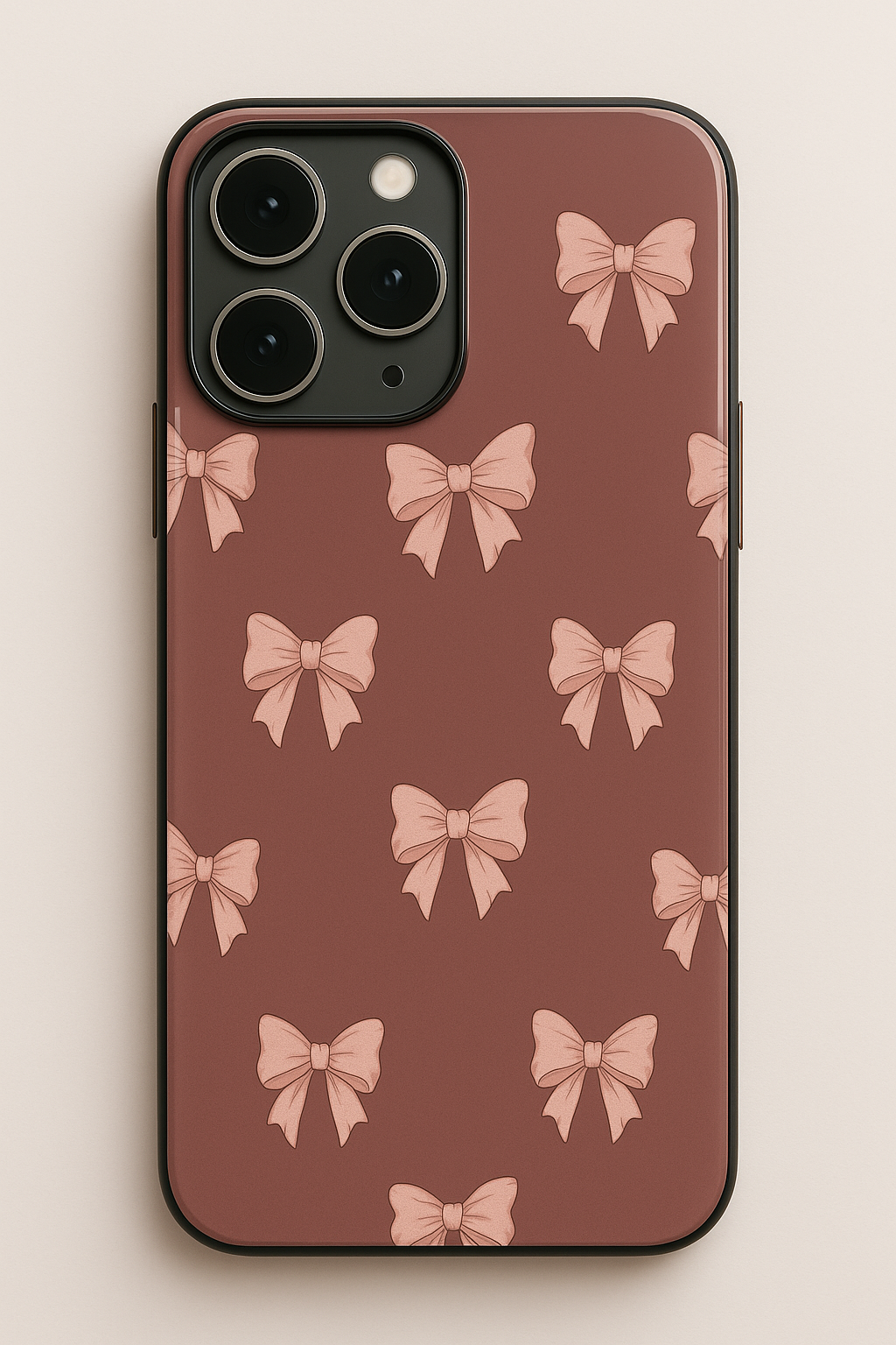 Brown Bows Sketch Premium Glass Back Cover For iPhone 11,12,13,14,15,16 Models