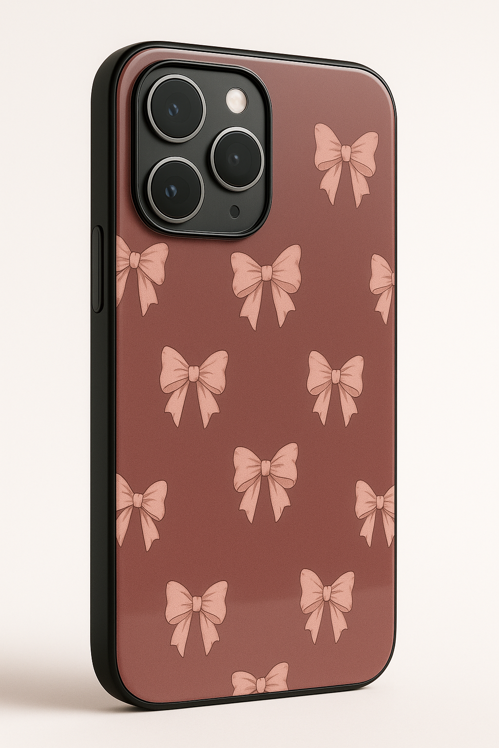 Brown Bows Sketch Premium Glass Back Cover For iPhone 11,12,13,14,15,16 Models