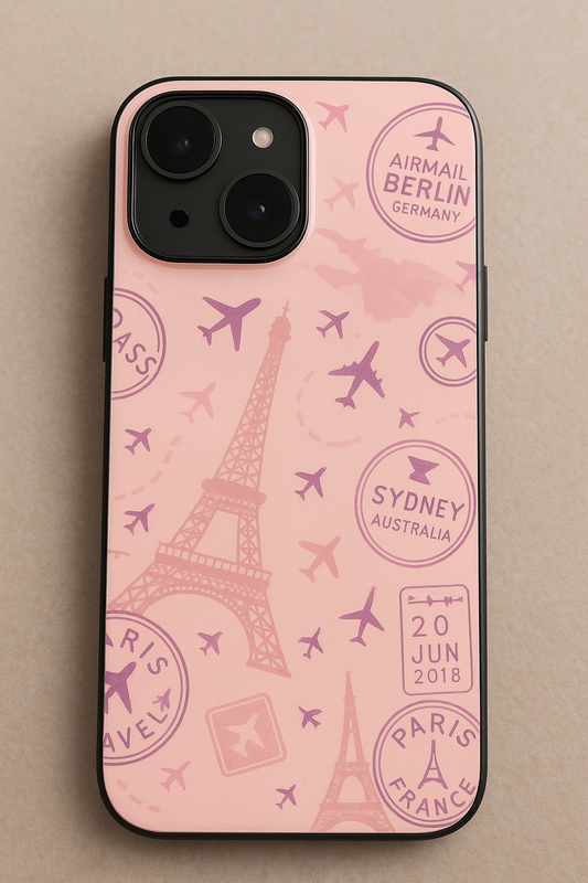 Travel Mania Premium Glass Back Cover For iPhone 11,12,13,14,15,16 Models