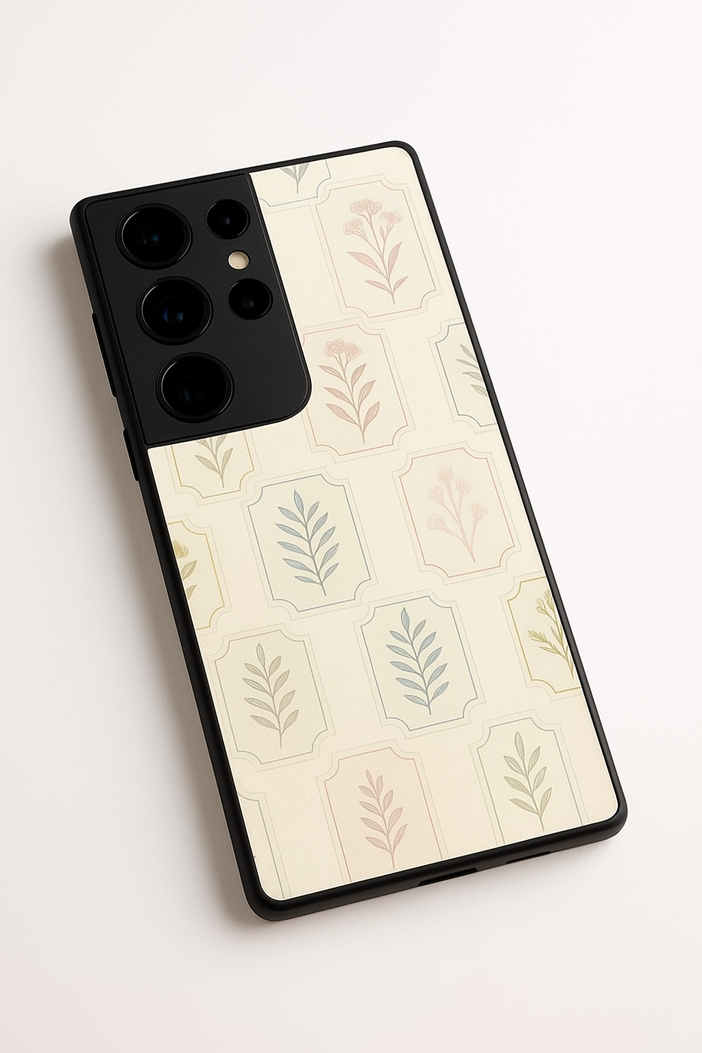 Floral Checks Pattern Premium Glass Back Cover For Galaxy S22, S23, S24, S25 Models