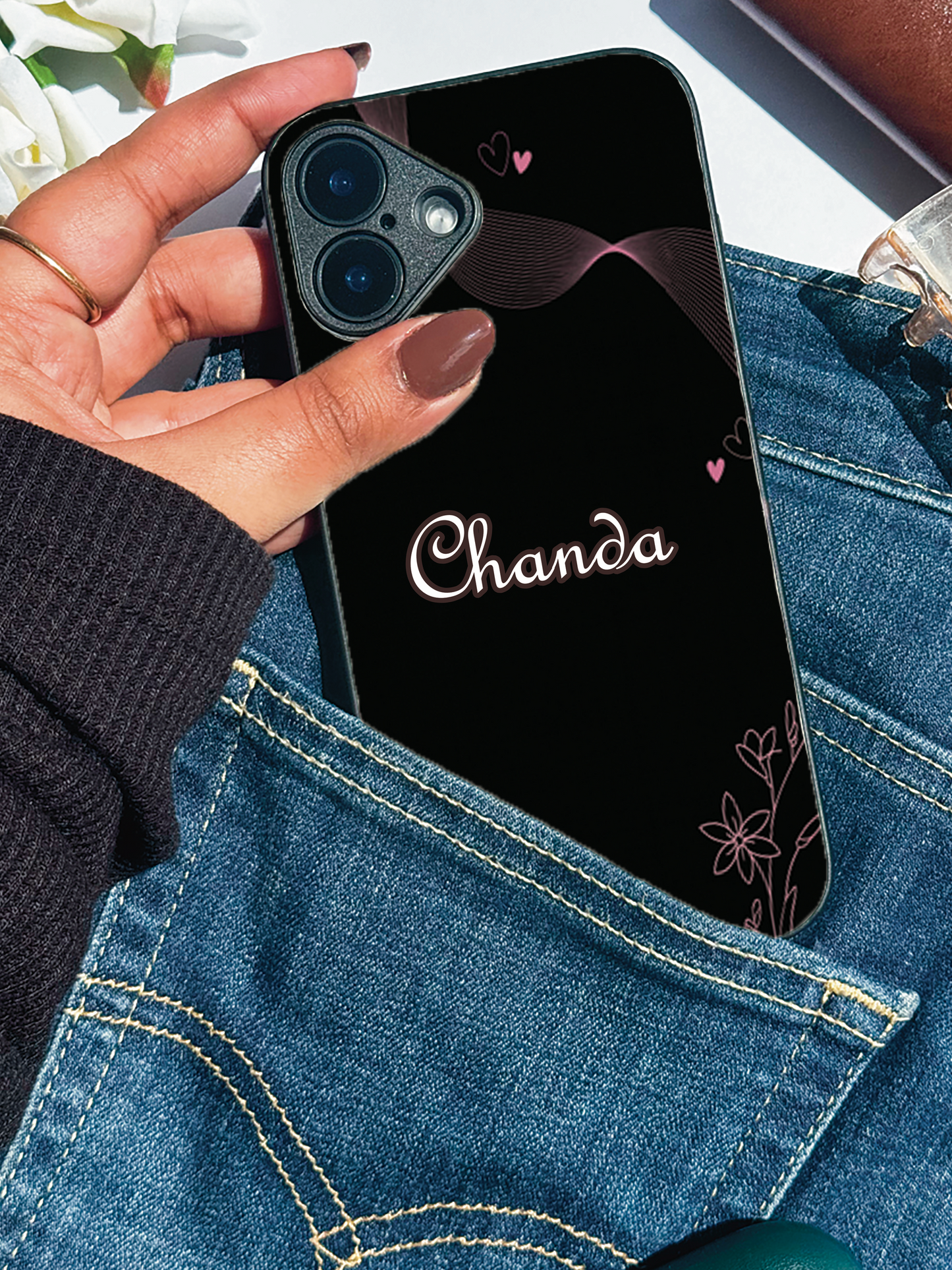 Velvet Bloom Personalised Name Premium Glass Back Cover For iPhone 11,12,13,14,15,16 Models