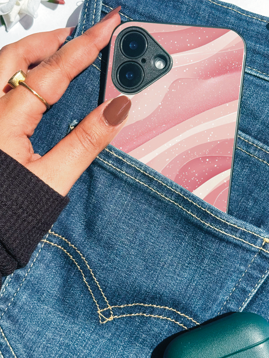 Rosé Waves Premium Glass Back Cover For iPhone 11,12,13,14,15,16 Models