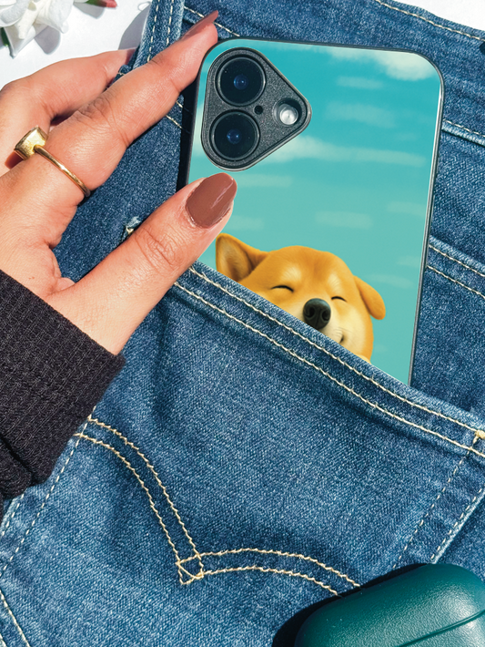 Smiley Shibe Cas Premium Glass Back Cover For iPhone 11,12,13,14,15,16 Models