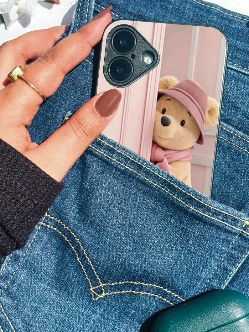 Cozy Teddy Premium Glass Back Cover For iPhone 11,12,13,14,15,16 Models