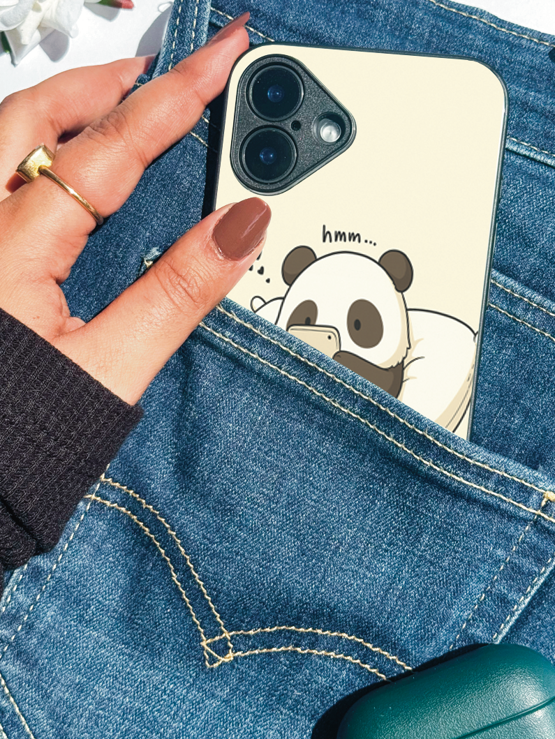 Hmm Panda Premium Glass Back Cover For iPhone 11,12,13,14,15,16 Models