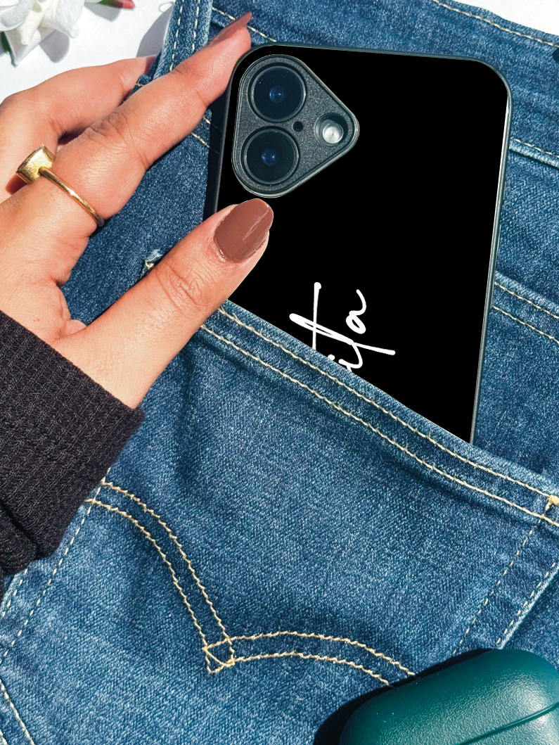 Noir Signature Personalised Name Premium Glass Back Cover For iPhone 11,12,13,14,15,16 Models