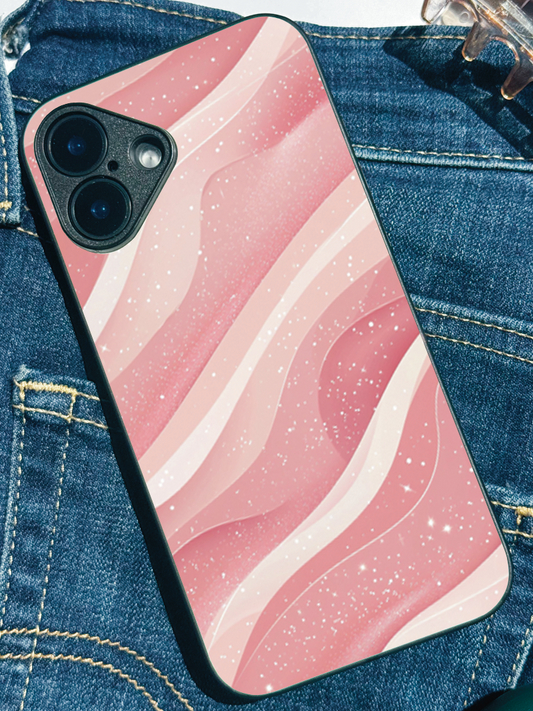 Rosé Waves Premium Glass Back Cover For iPhone 11,12,13,14,15,16 Models