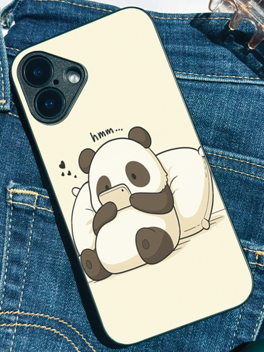 Hmm Panda Premium Glass Back Cover For iPhone 11,12,13,14,15,16 Models