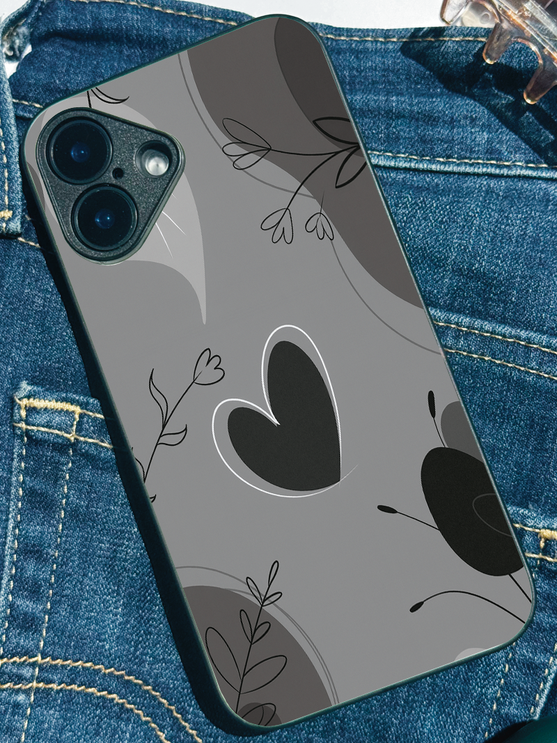 Muted Hearts Premium Glass Back Cover For iPhone 11,12,13,14,15,16 Models
