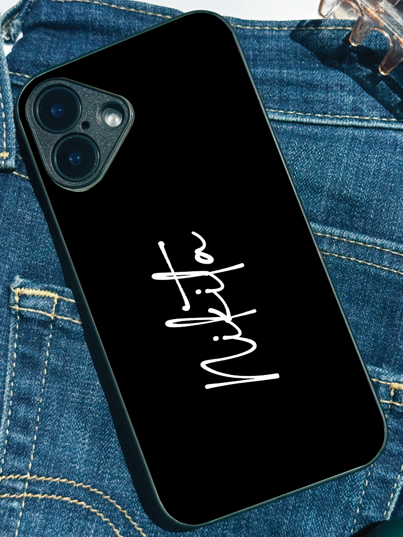 Noir Signature Personalised Name Premium Glass Back Cover For iPhone 11,12,13,14,15,16 Models
