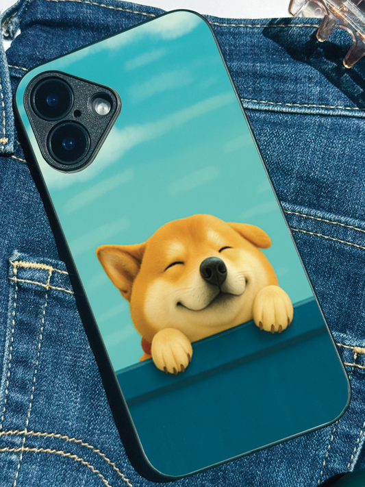 Smiley Shibe Cas Premium Glass Back Cover For iPhone 11,12,13,14,15,16 Models
