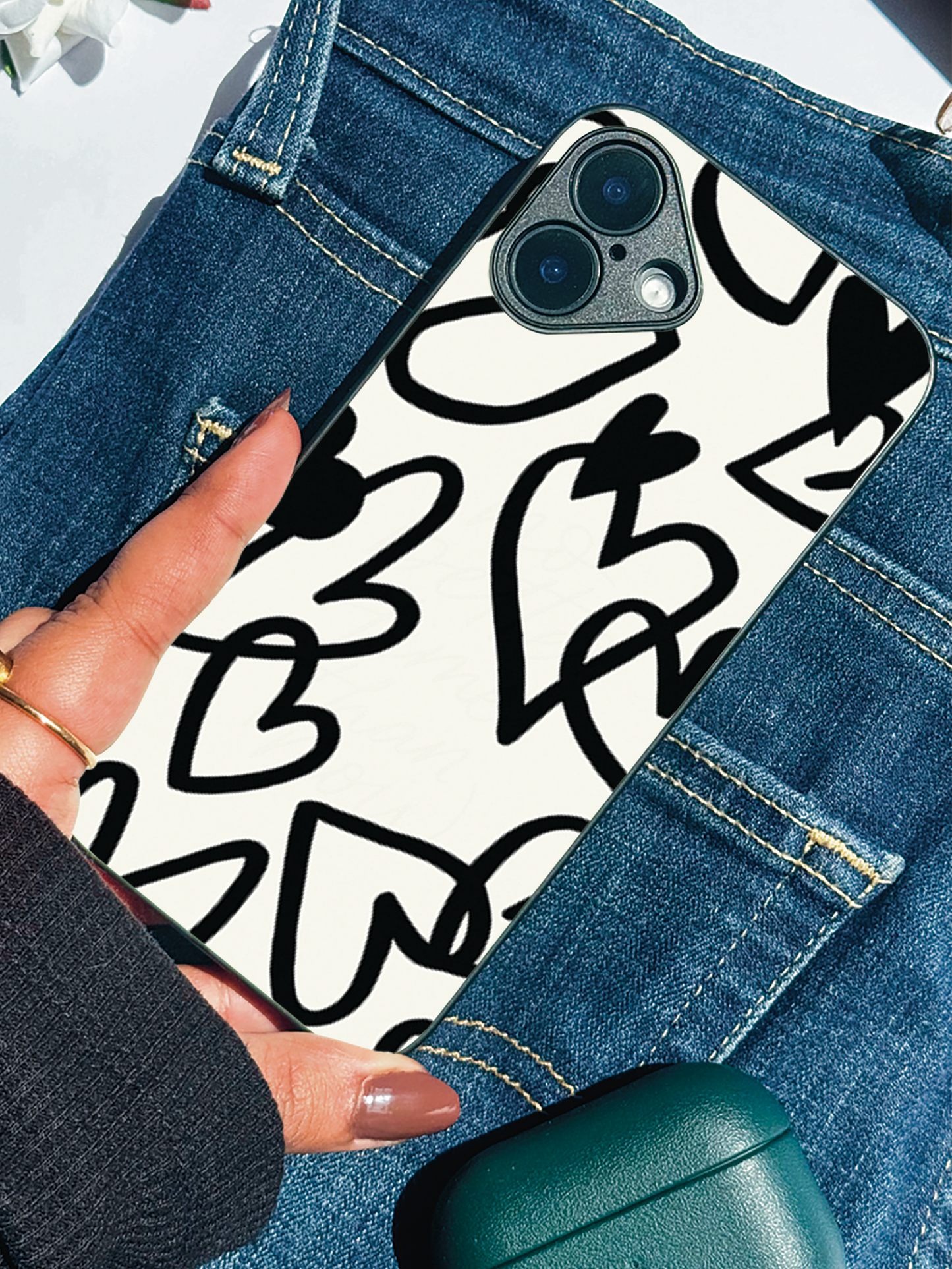 Black Heart remium Glass Back Cover For iPhone 11,12,13,14,15,16 Models