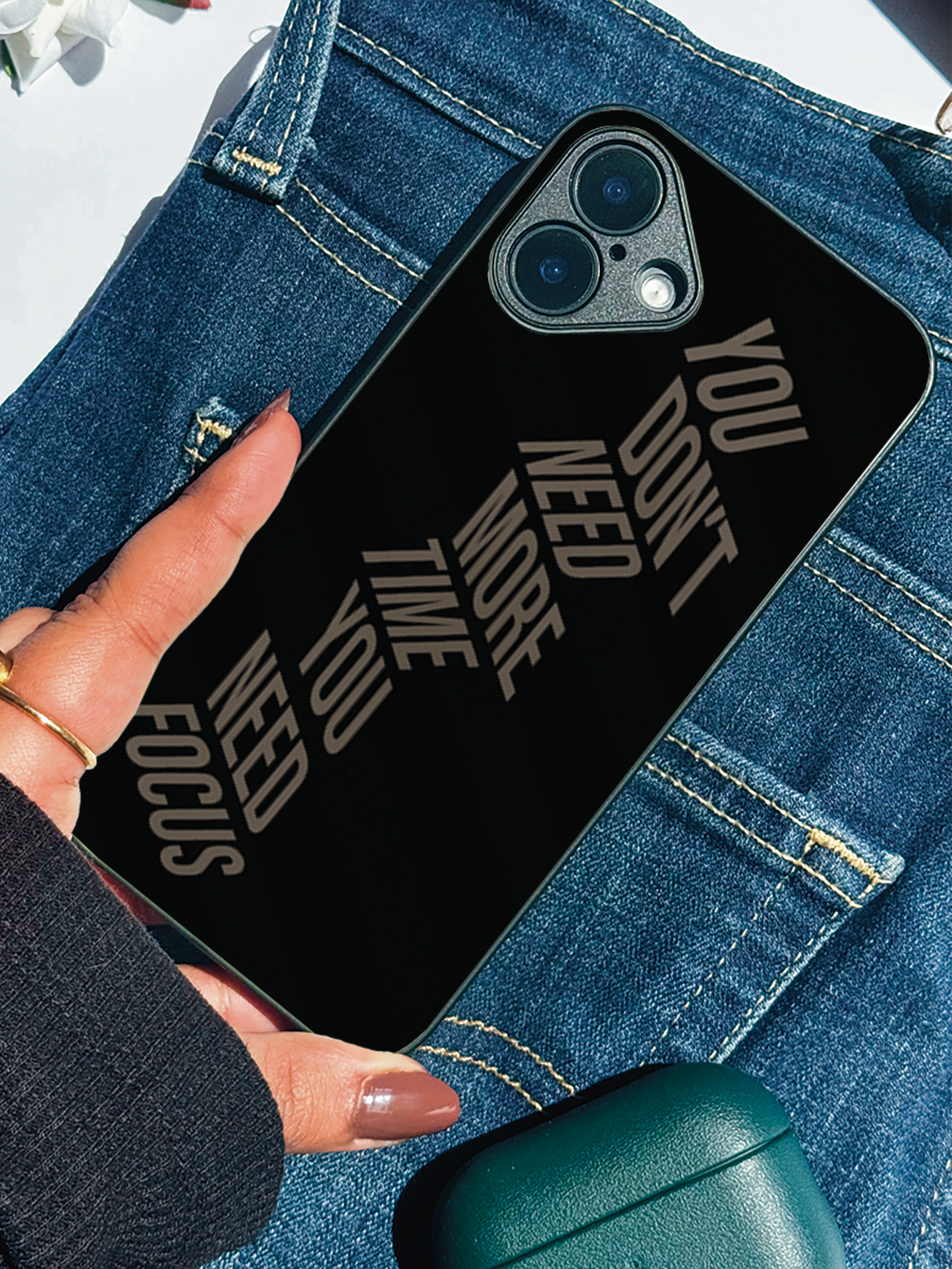 Time vs Focus Premium Glass Back Cover For iPhone 11,12,13,14,15,16 Models