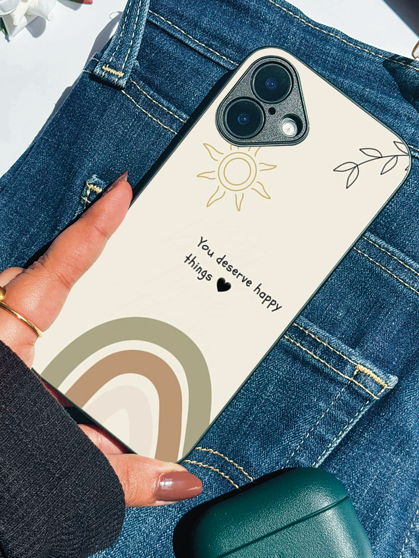 Happy Things Premium Glass Back Cover For iPhone 11,12,13,14,15,16 Models