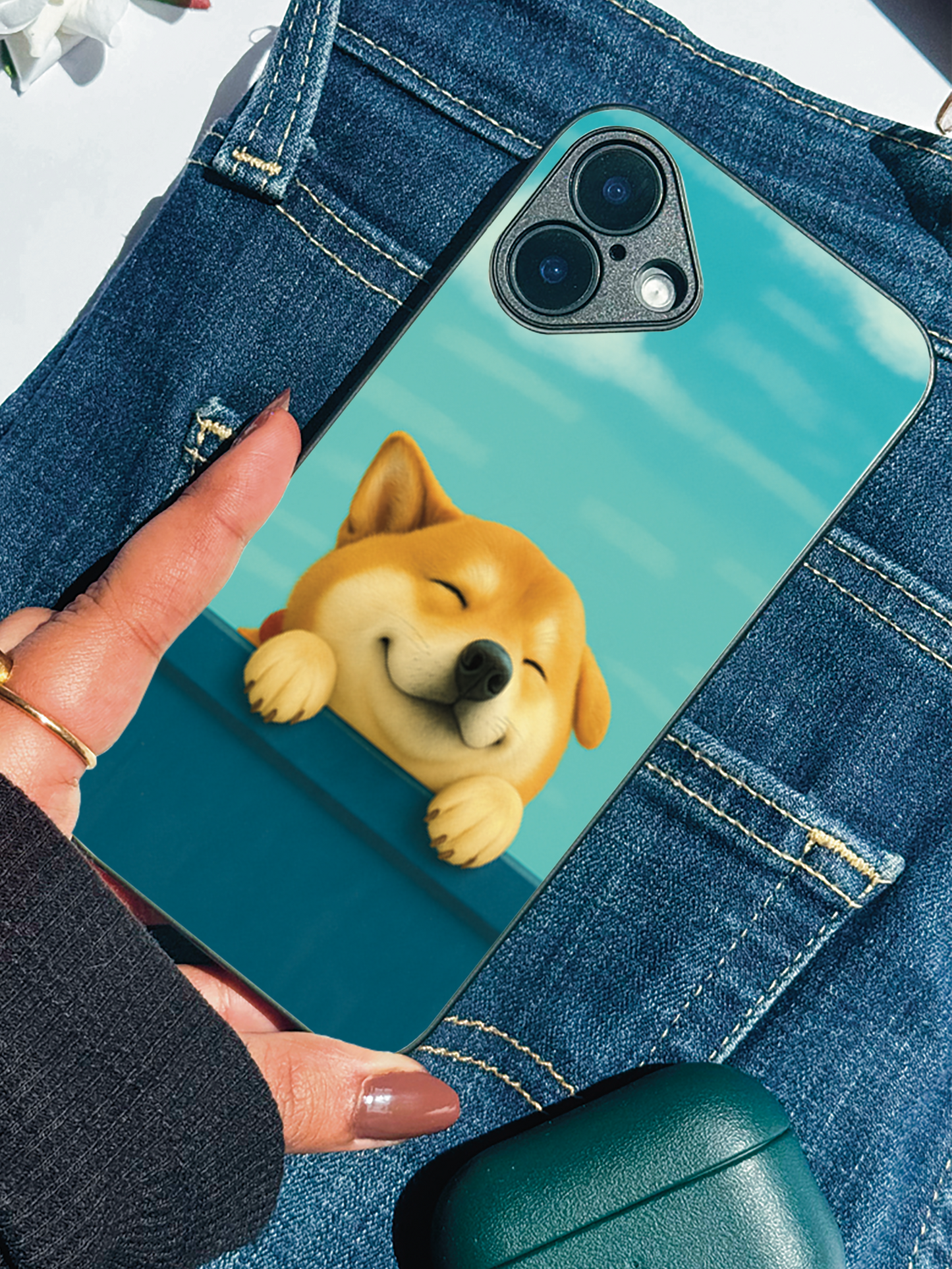 Smiley Shibe Cas Premium Glass Back Cover For iPhone 11,12,13,14,15,16 Models