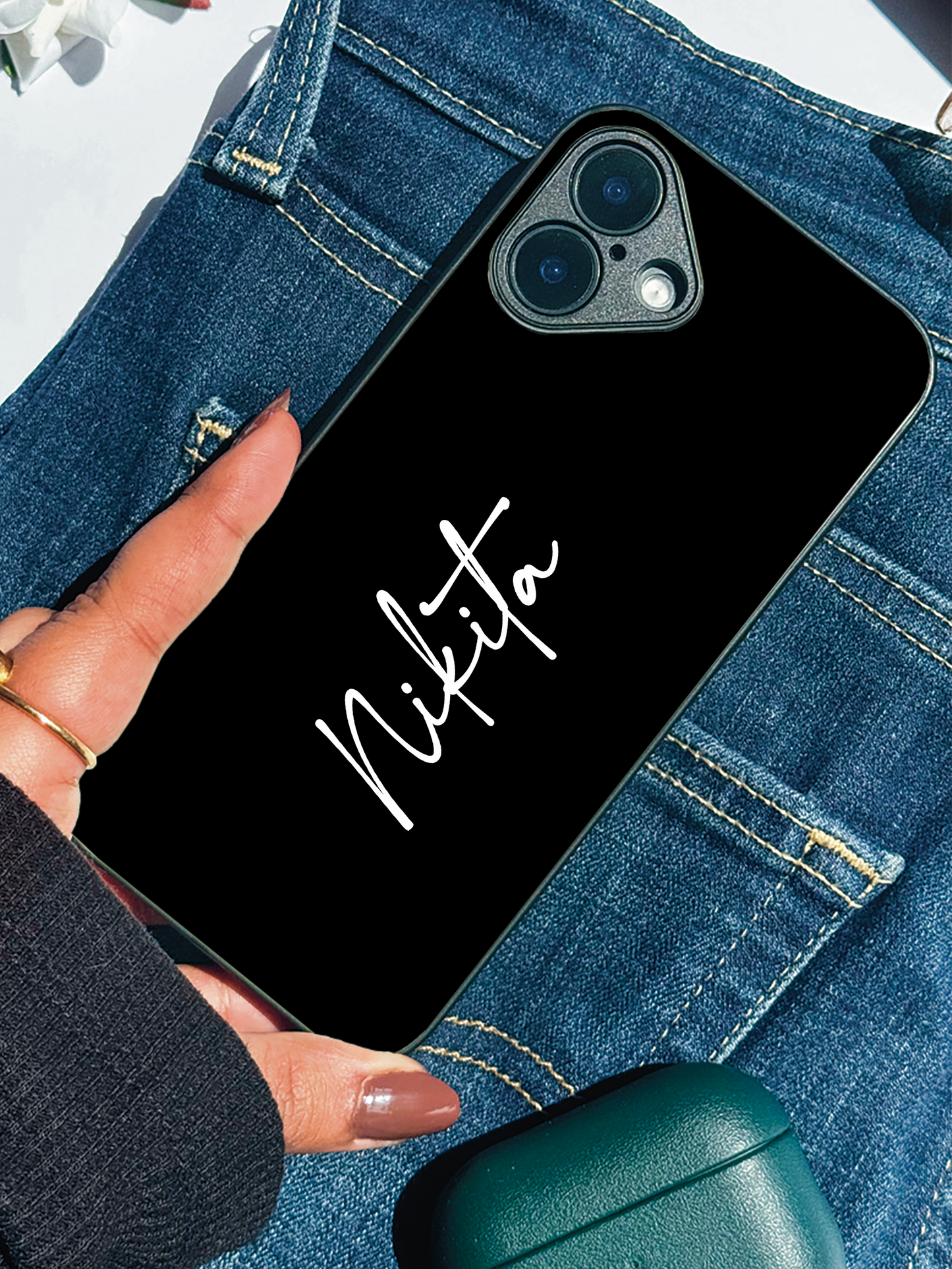 Noir Signature Personalised Name Premium Glass Back Cover For iPhone 11,12,13,14,15,16 Models
