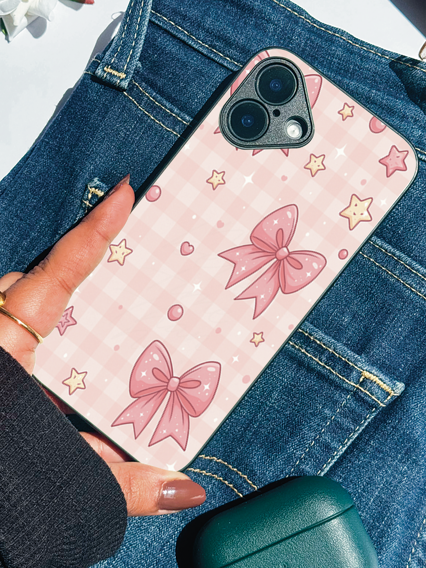 Pastel Charm remium Glass Back Cover For iPhone 11,12,13,14,15,16 Models