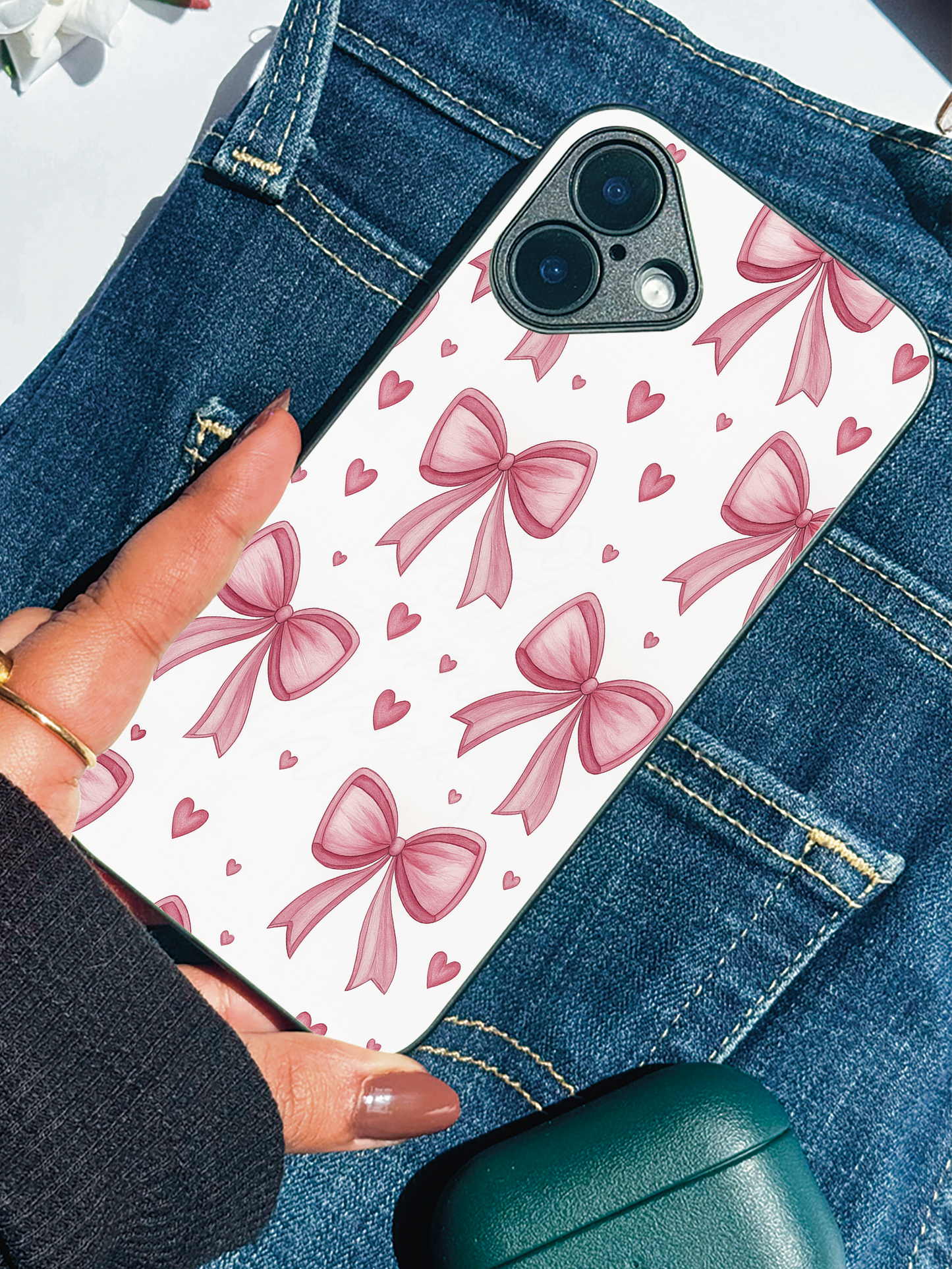 Bow Bliss Premium Glass Back Cover For iPhone 11,12,13,14,15,16 Models
