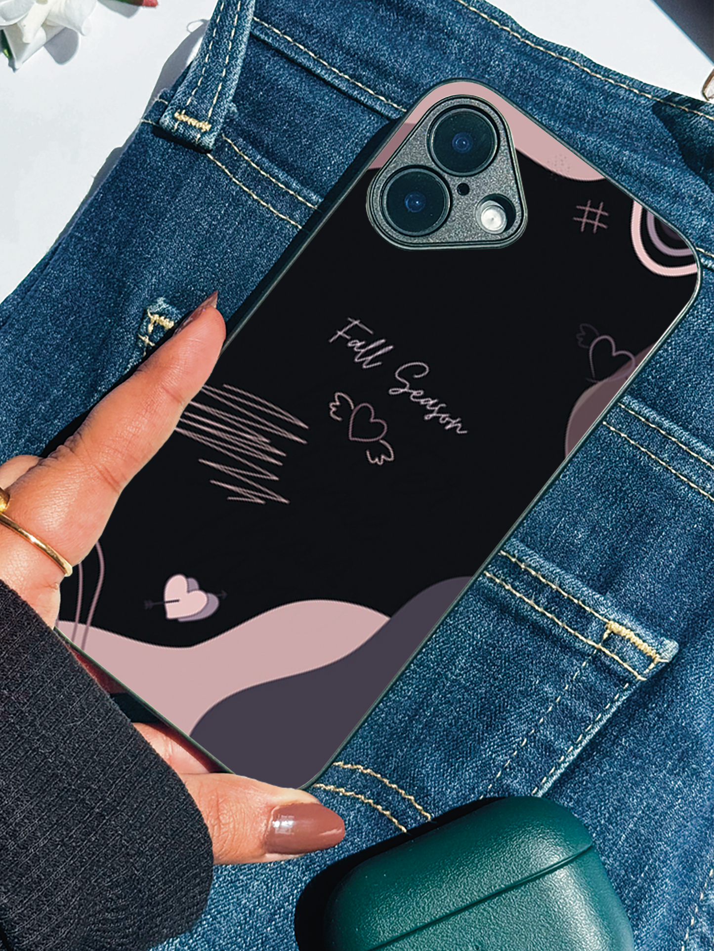 Autumn Hearts Premium Glass Back Cover For iPhone 11,12,13,14,15,16 Models