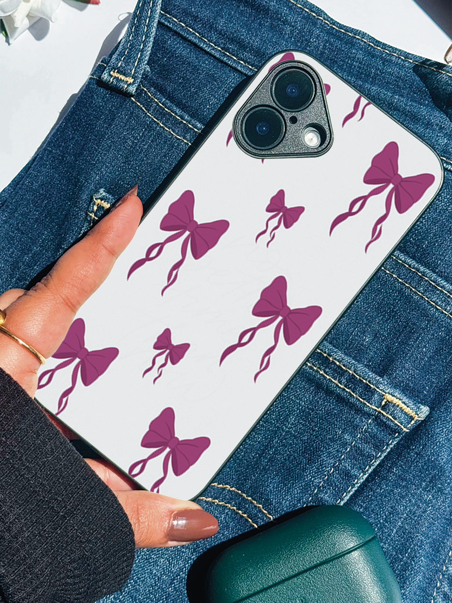 Ribbon Rain remium Glass Back Cover For iPhone 11,12,13,14,15,16 Models