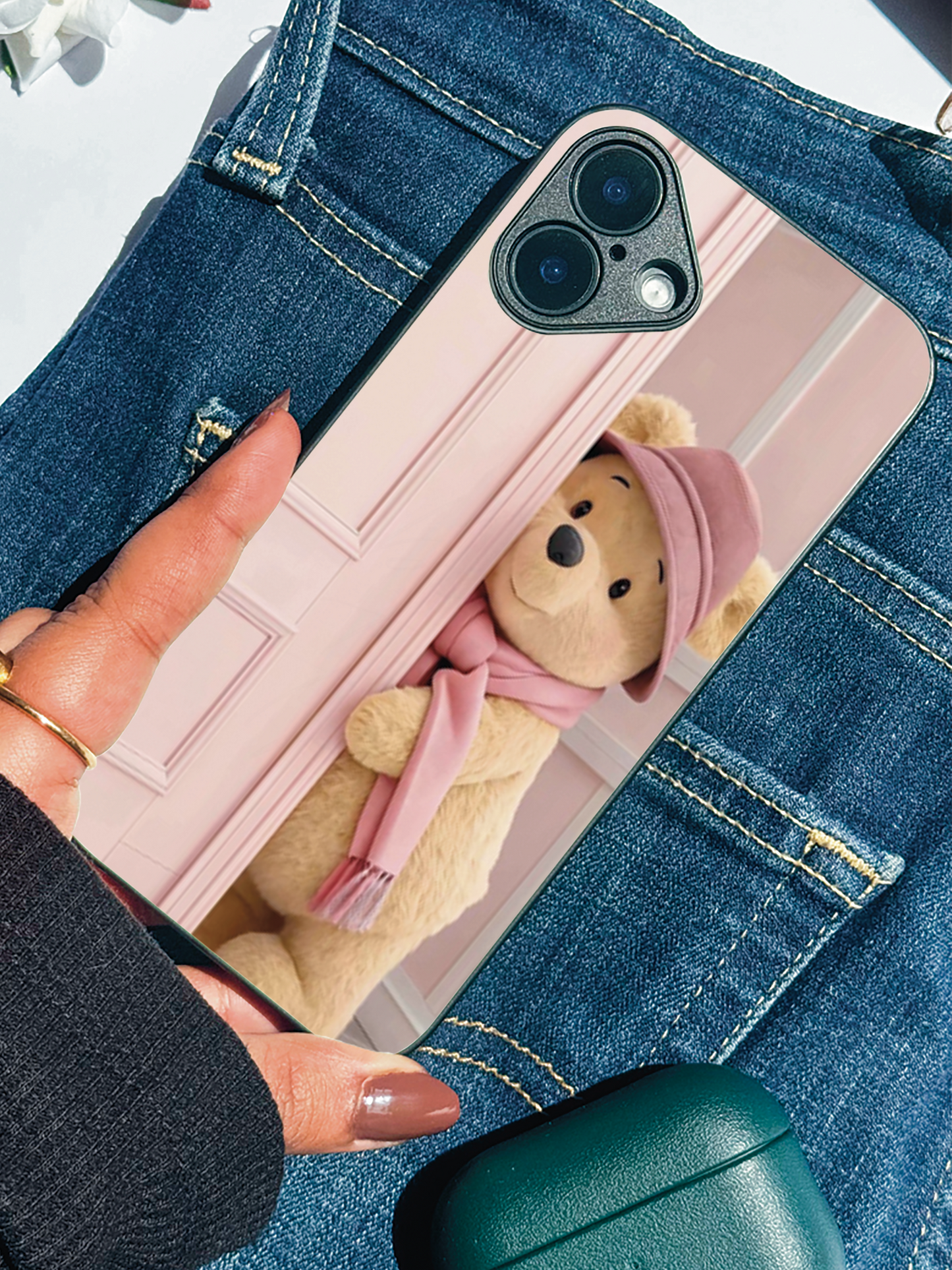 Cozy Teddy Premium Glass Back Cover For iPhone 11,12,13,14,15,16 Models