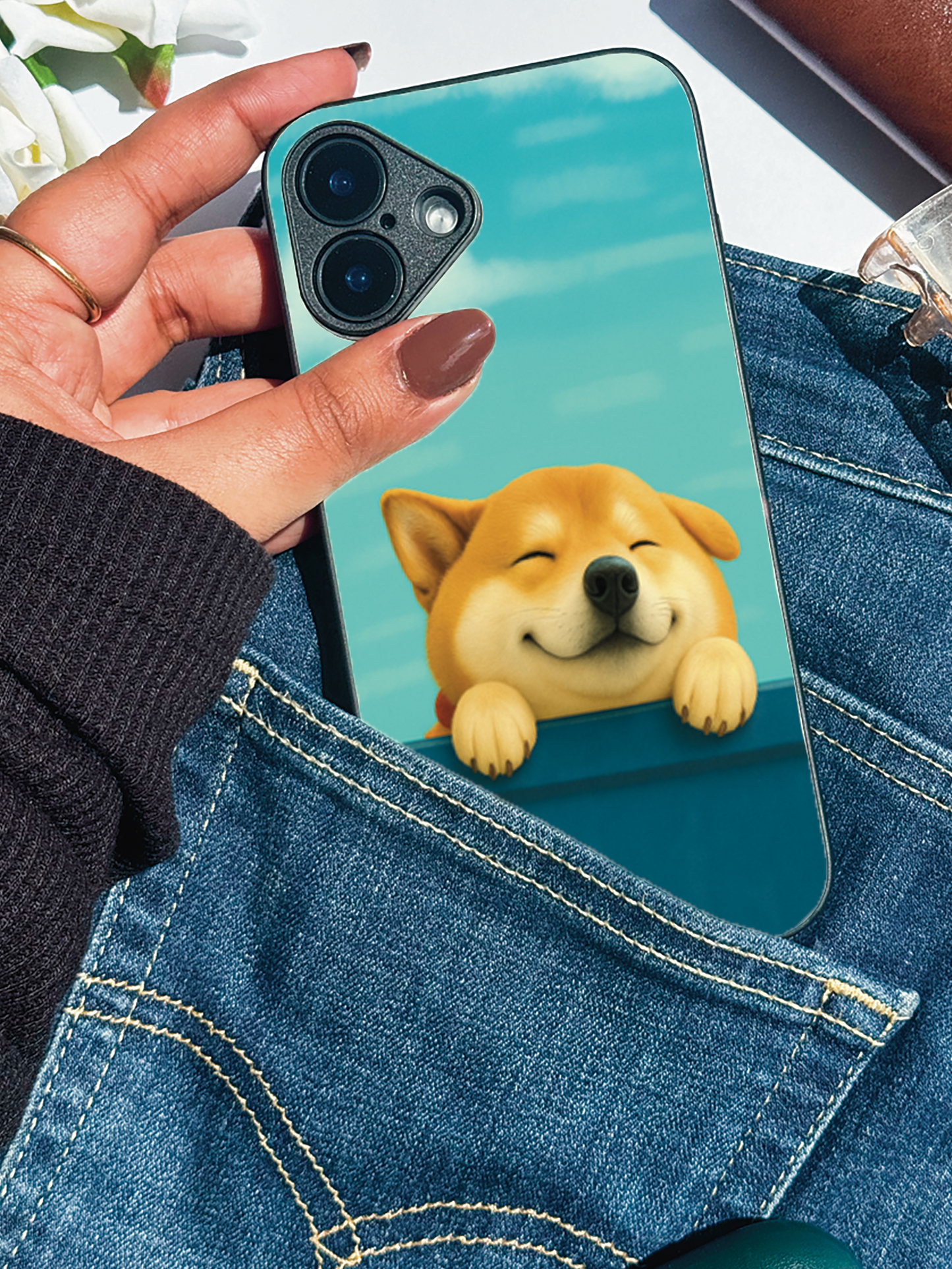 Smiley Shibe Cas Premium Glass Back Cover For iPhone 11,12,13,14,15,16 Models