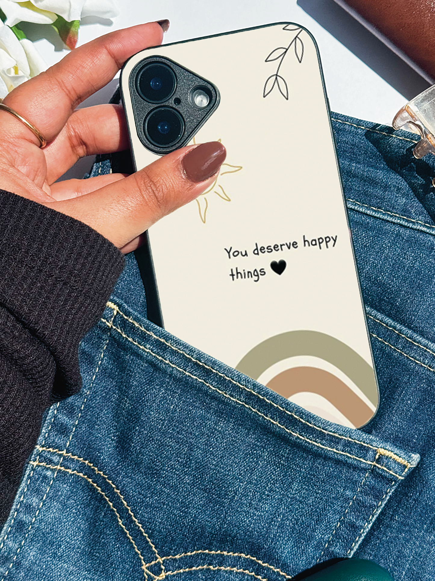 Happy Things Premium Glass Back Cover For iPhone 11,12,13,14,15,16 Models