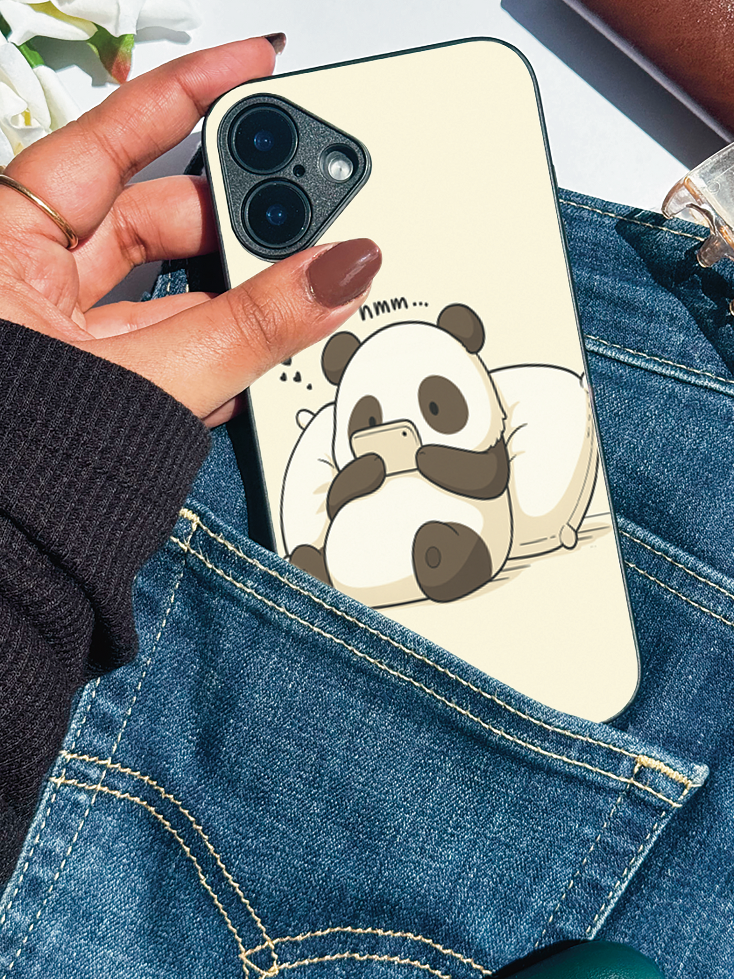 Hmm Panda Premium Glass Back Cover For iPhone 11,12,13,14,15,16 Models
