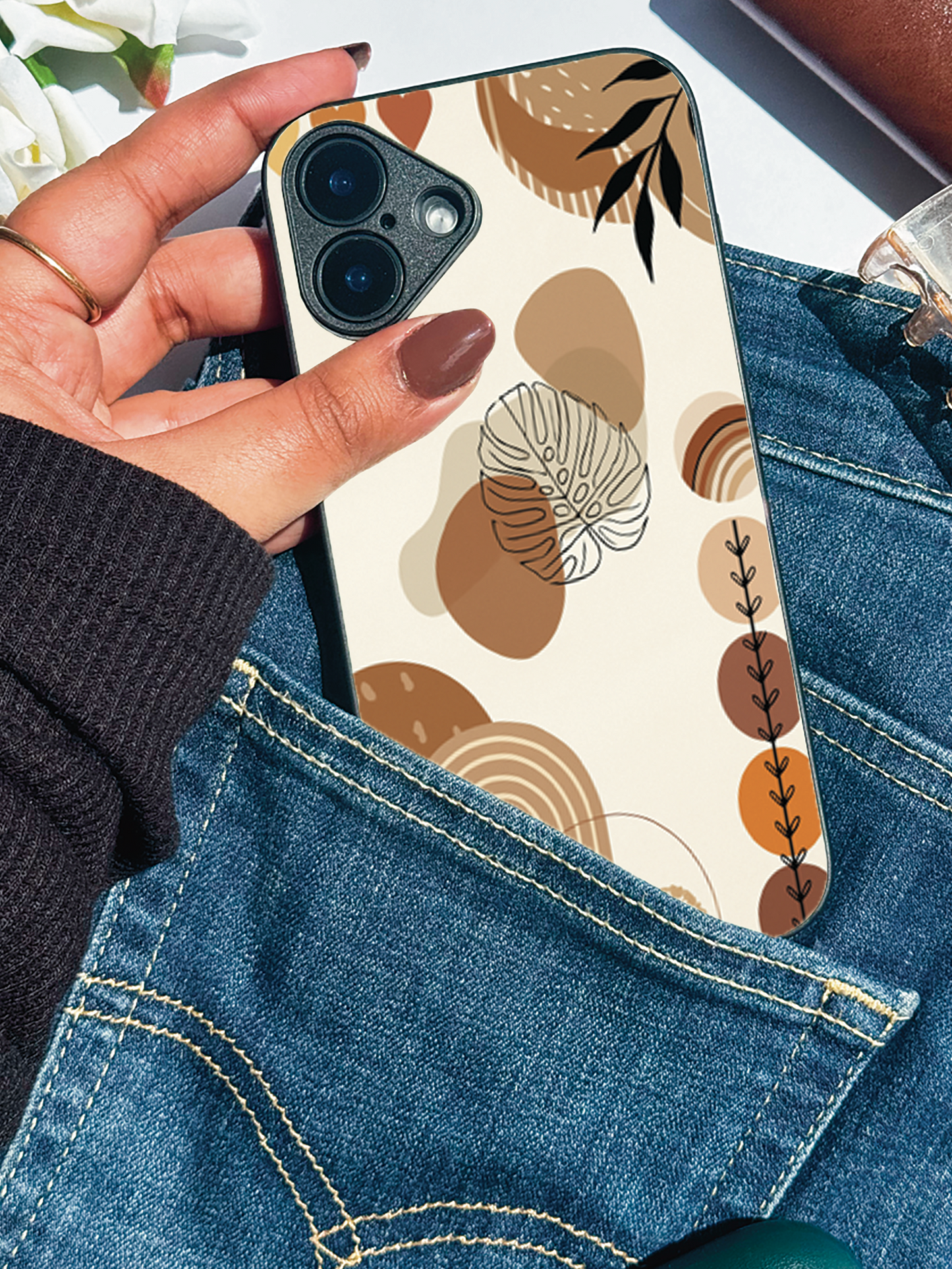 Organic Aura Premium Glass Back Cover For iPhone 11,12,13,14,15,16 Models