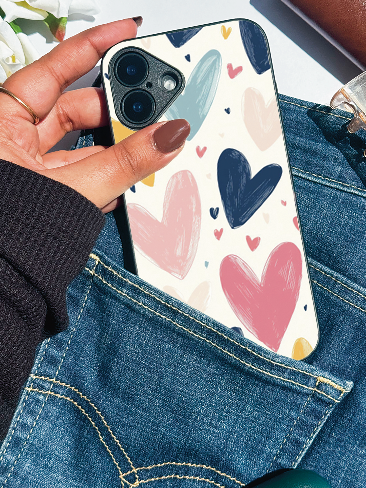 Painted Love Premium Glass Back Cover For iPhone 11,12,13,14,15,16 Models