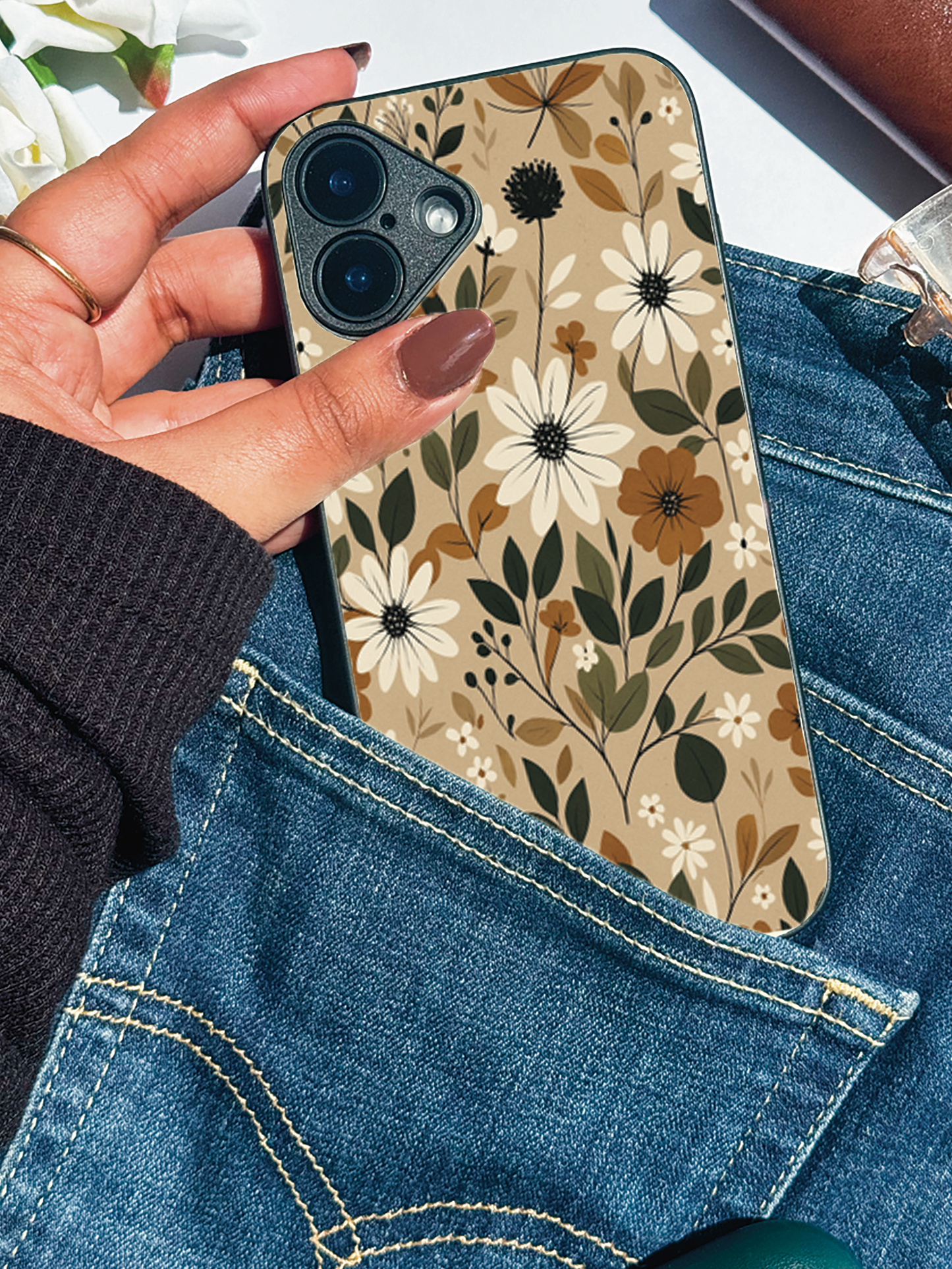 Autumn Bloom Premium Glass Back Cover For iPhone 11,12,13,14,15,16 Models