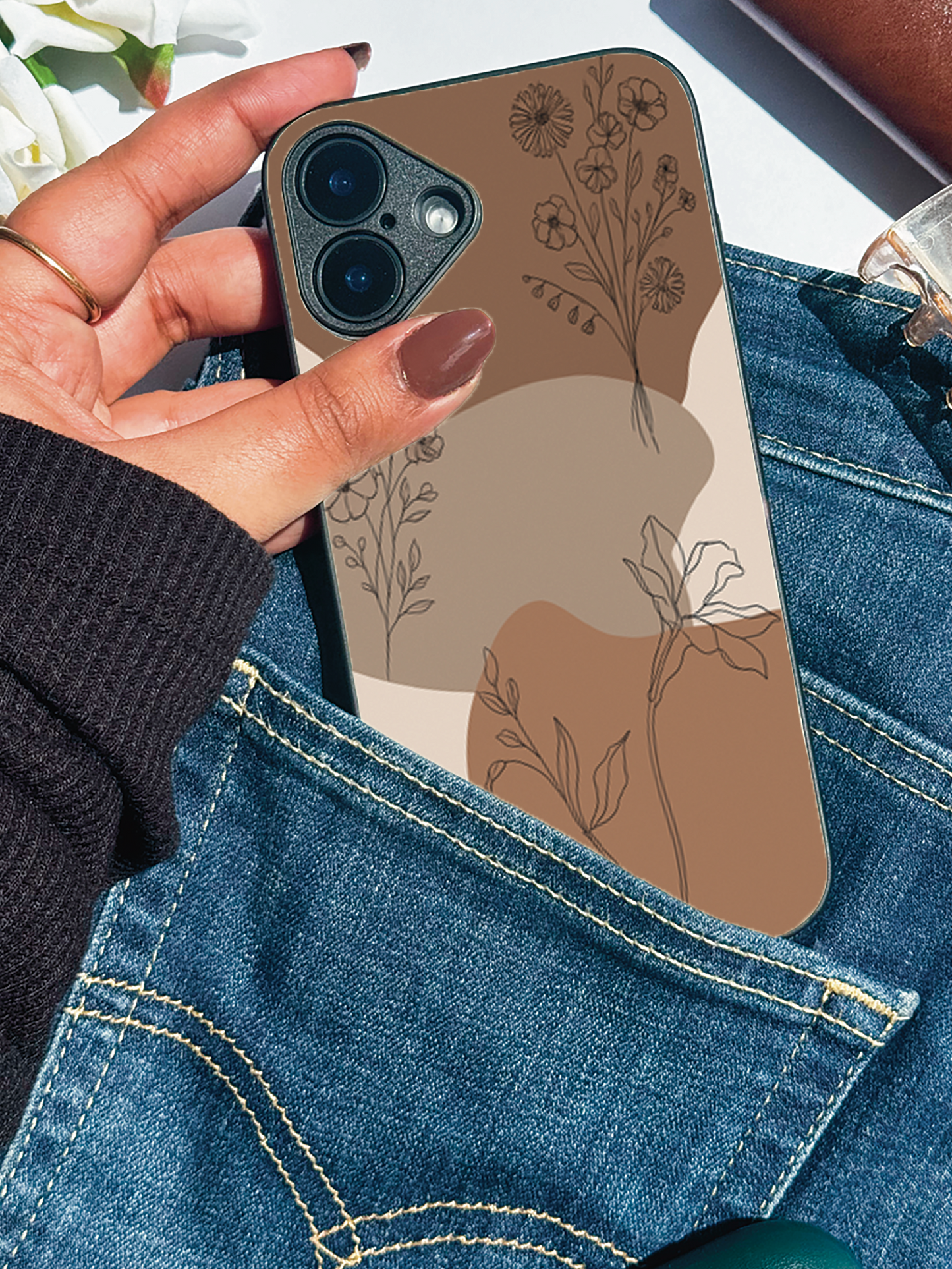 Earthy Petals Premium Glass Back Cover For iPhone 11,12,13,14,15,16 Models
