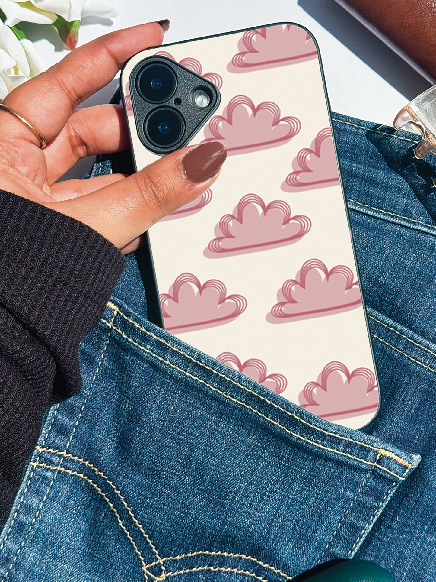 Pink Skies Premium Glass Back Cover For iPhone 11,12,13,14,15,16 Models