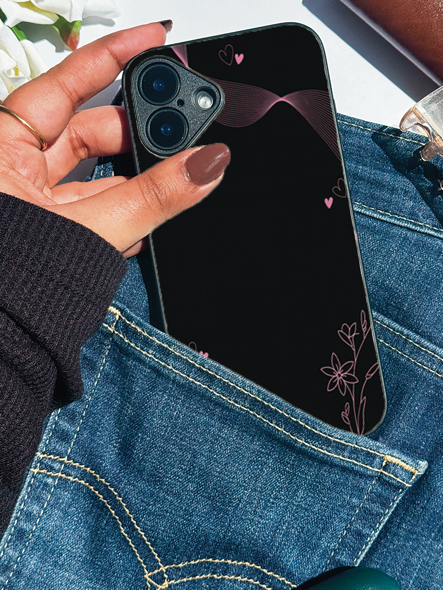 Velvet Bloom Personalised Name Premium Glass Back Cover For iPhone 11,12,13,14,15,16 Models