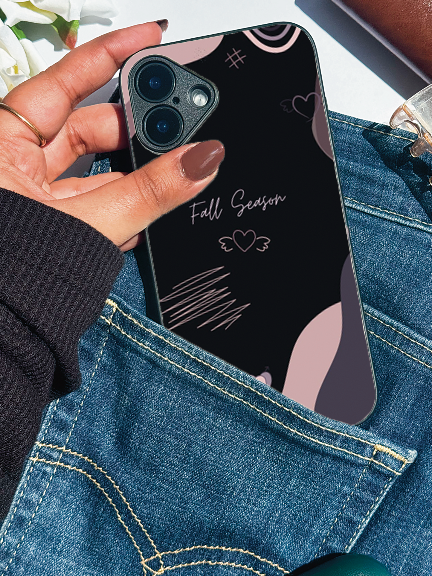 Autumn Hearts Premium Glass Back Cover For iPhone 11,12,13,14,15,16 Models