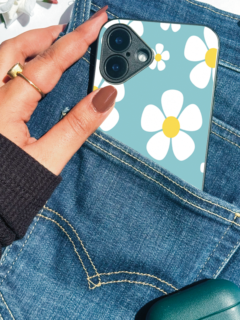 Daisy in Sea Premium Glass Back Cover For iPhone 11,12,13,14,15,16 Models
