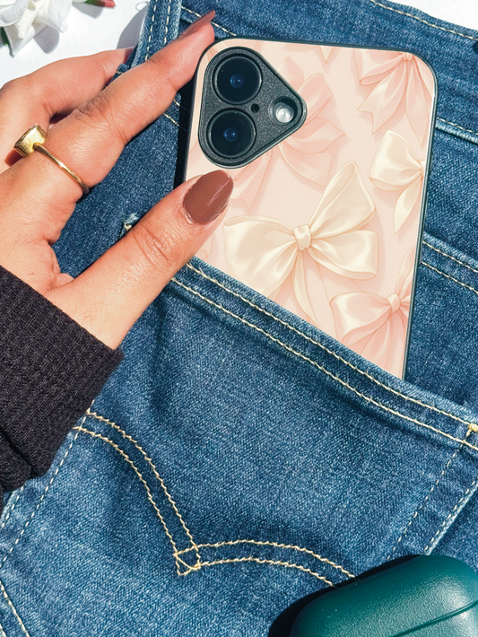 Silky Bows Sketch Premium Glass Back Cover For iPhone 11,12,13,14,15,16 Models