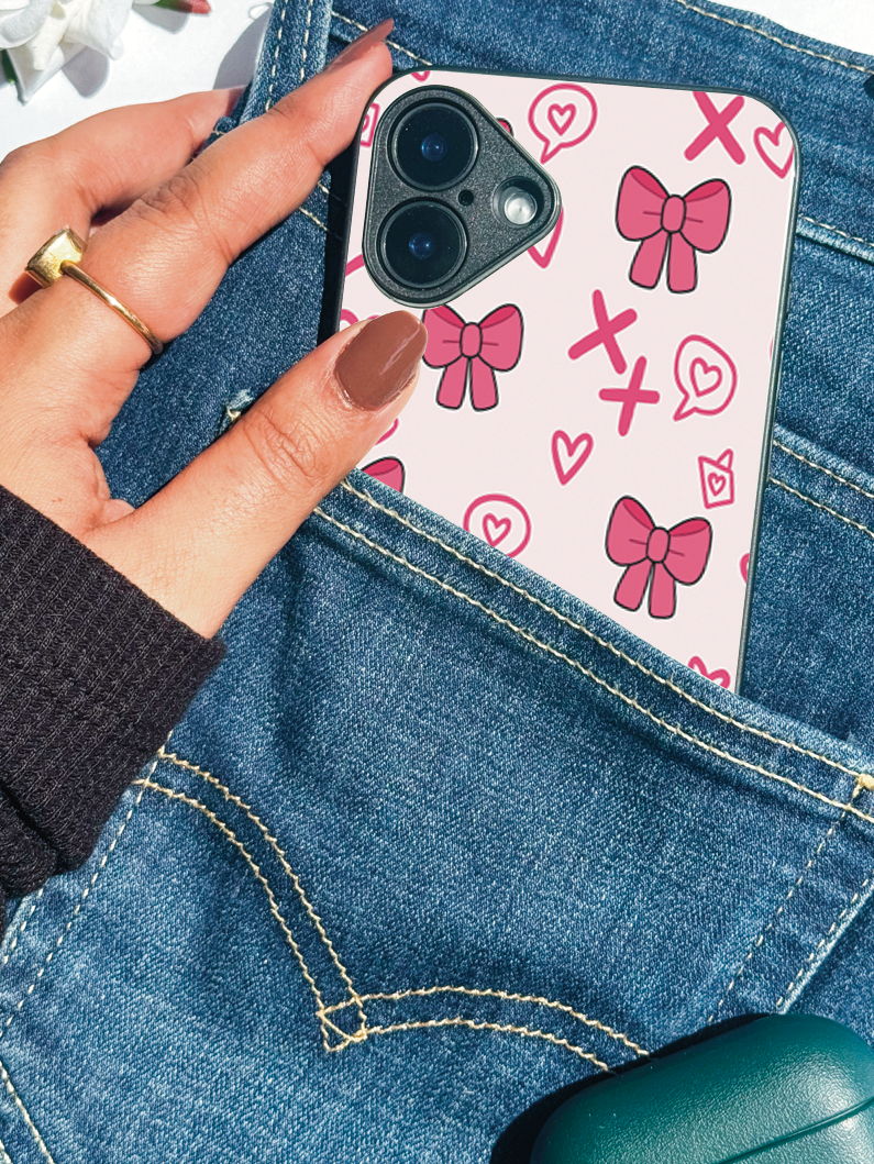 XOXO Bows Premium Glass Back Cover For iPhone 11,12,13,14,15,16 Models