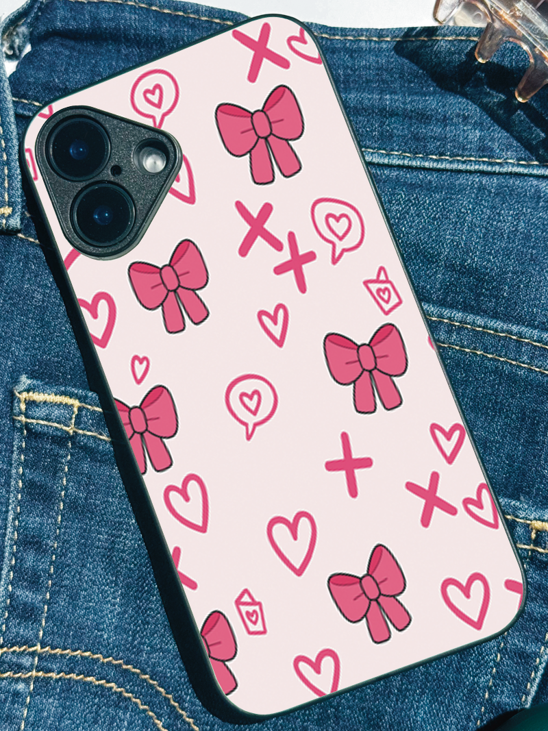 XOXO Bows Premium Glass Back Cover For iPhone 11,12,13,14,15,16 Models
