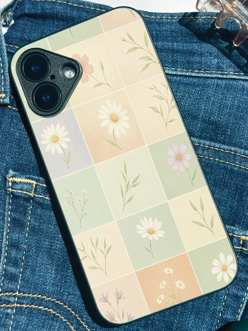 Sage Check Premium Glass Back Cover For iPhone 11,12,13,14,15,16 Models