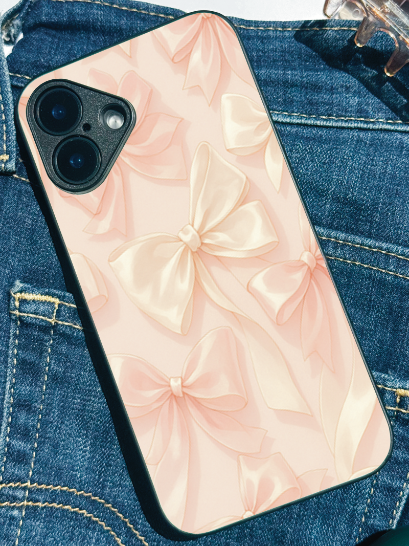 Silky Bows Sketch Premium Glass Back Cover For iPhone 11,12,13,14,15,16 Models