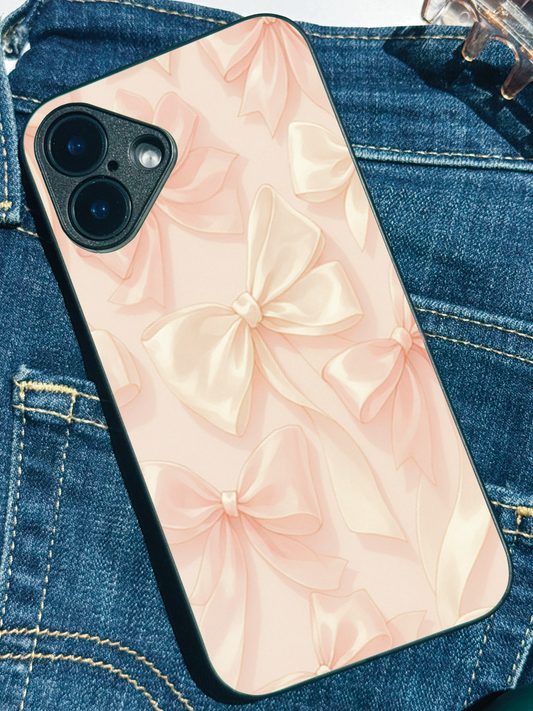 Silky Bows Sketch Premium Glass Back Cover For iPhone 11,12,13,14,15,16 Models