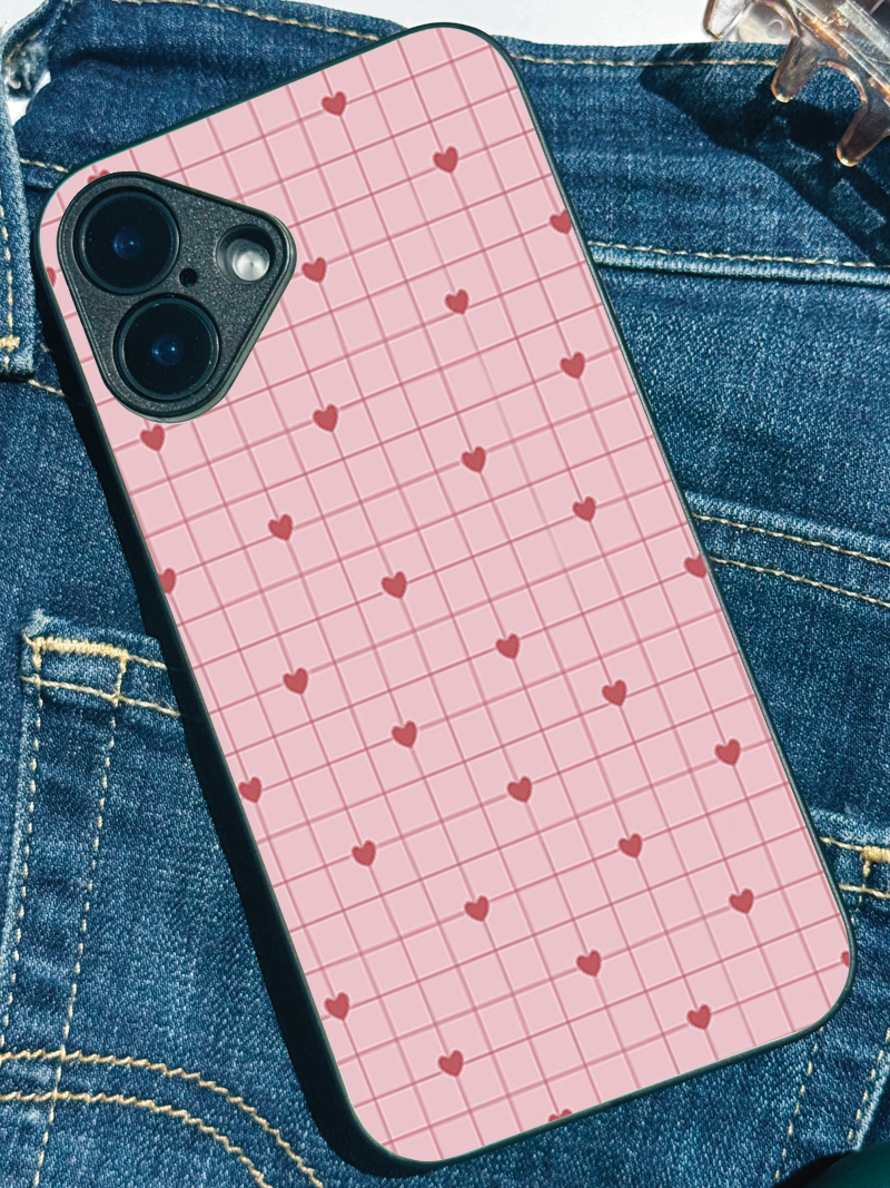 Scrap Book Hearts  Premium Glass Back Cover For iPhone 11,12,13,14,15,16 Models