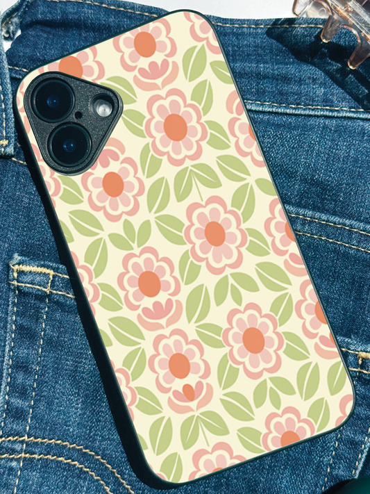 Traditional Floral Love remium Glass Back Cover For iPhone 11,12,13,14,15,16 Models