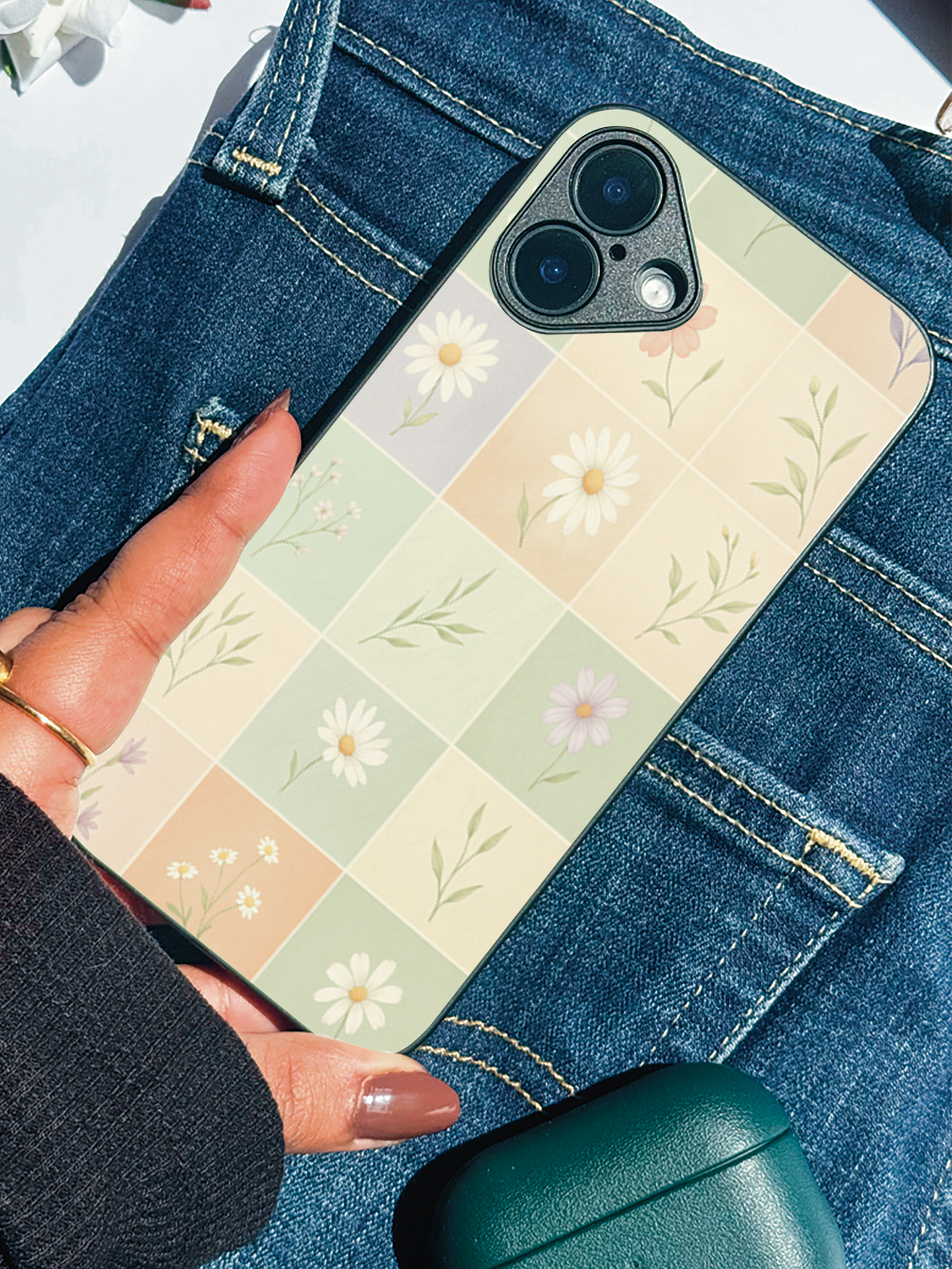 Sage Check Premium Glass Back Cover For iPhone 11,12,13,14,15,16 Models