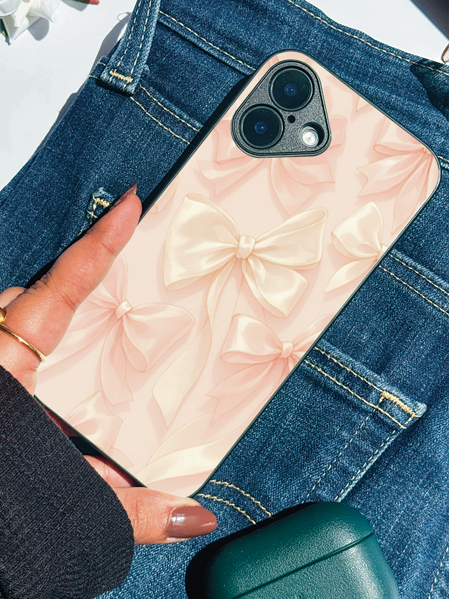 Silky Bows Sketch Premium Glass Back Cover For iPhone 11,12,13,14,15,16 Models